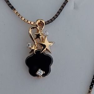 Ceramic Flower Pendant in Two Tone Necklace